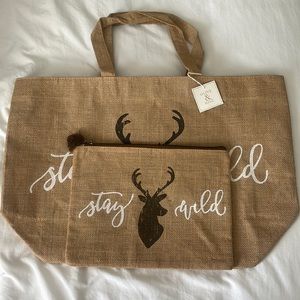 “Stay Wild” jute tote and carryall NWT